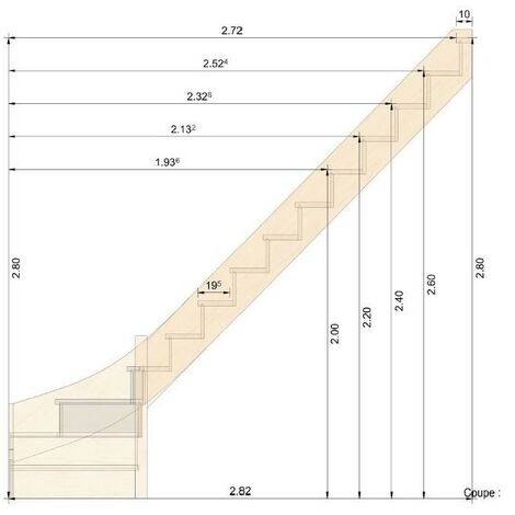 Escalier Quart Tournant Bas Hêtre Standard  Woodup-  Bas à Droite Avec Contremarches  280 Cm