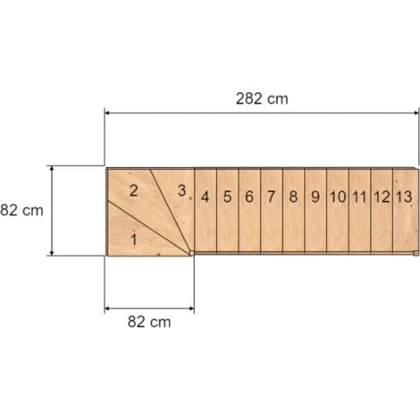 Escalier Quart Tournant Bas Sapin - Economique & Durable  Woodup-  Bas à Droite Avec Contremarches  280 Cm