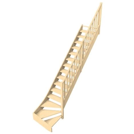Escalier Quart Tournant Bas Sapin - Economique & Durable  Woodup-  Bas à Droite Sans Contremarche  280 Cm