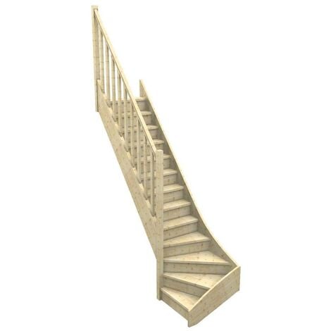 Escalier Quart Tournant Bas Sapin  Woodup-  Bas à Gauche Avec Contremarches  280 Cm