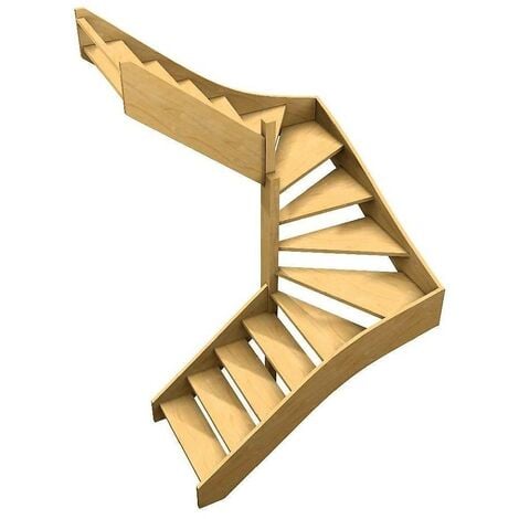 Escalier Bois Double Quart Tournant Confort  Woodup-  Double 1/4 Tournant Gauche Sans Contremarche Sapin 288 Cm