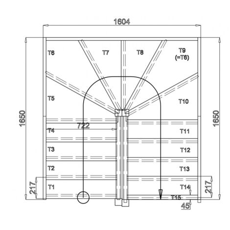 Escalier Sapin Tournant Double Quart – Woodup-  Double 1/4 Tournant Droite Sans Contremarche  285 Cm