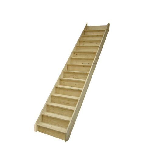 Escalier Droit En Sapin économique - Kit Recoupable Woodup-sans Rampe   Avec Contremarches  285 Cm
