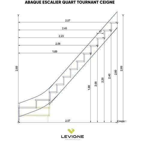 Escalier Quart Tournant Bas Sapin  Woodup-  Bas à Droite Sans Contremarche  280 Cm