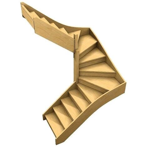 Escalier Sapin Tournant Double Quart – Woodup-  Double 1/4 Tournant Gauche Avec Contremarches  285 Cm