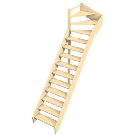 Escalier Hêtre Quart Tournant Haut - 80x280cm  Woodup-  Haut à Gauche Sans Contremarche  280 Cm