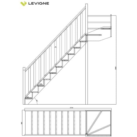 Escalier Quart Tournant Haut Sapin Sans Rampe  Woodup.fr-  Haut à Droite Sans Contremarche  280 Cm