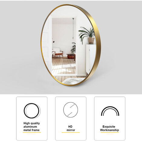 Round Framed Bathroom Mirrors Large Circle Mirror Wall Vanity Mirror Hanging Makeup Mirror Decoration for Bathroom Bedroom Living Room - 800mm Gold Framed