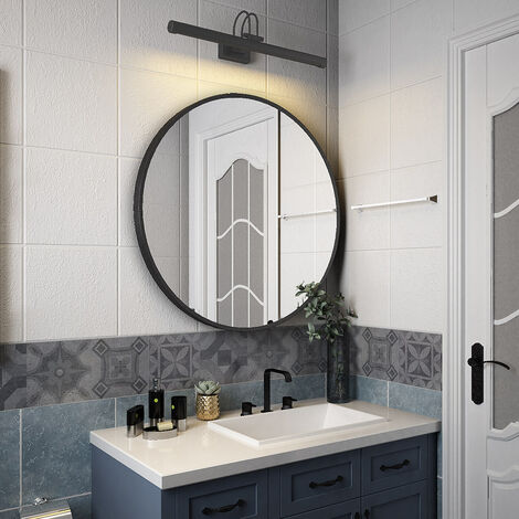 Round Framed Bathroom Mirrors Large Circle Mirror Wall Vanity Mirror Hanging Makeup Mirror Decoration for Bathroom Bedroom Living Room - 800mm Black Framed