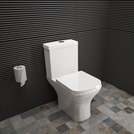 AICA Bathroom Square Close Coupled Toilet Pan Soft Close Seat Ceramic WC