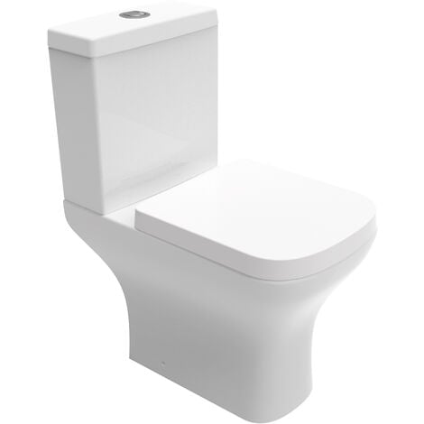 AICA Bathroom Square Close Coupled Toilet Pan Soft Close Seat Ceramic WC