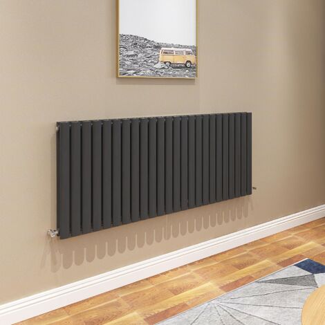 AICA Oval Column Radiator 600x1416mm Central Heating Horizontal Double Stylish Black (1/5)