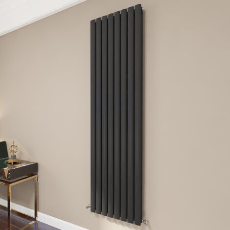 AICA Oval Column Radiator 1800x472mm Central Heating Vertical Double Stylish Black (1/5)