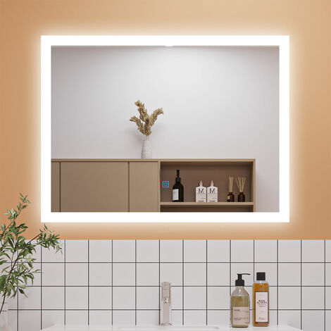 1000x600mm Backlit LED Illuminated Bathroom Mirror with LED Lights, Lighted Bathroom Makeup Wall Mounted Mirror with Demister Pad, Sensor Touch Switch, Horizontal/Vertical