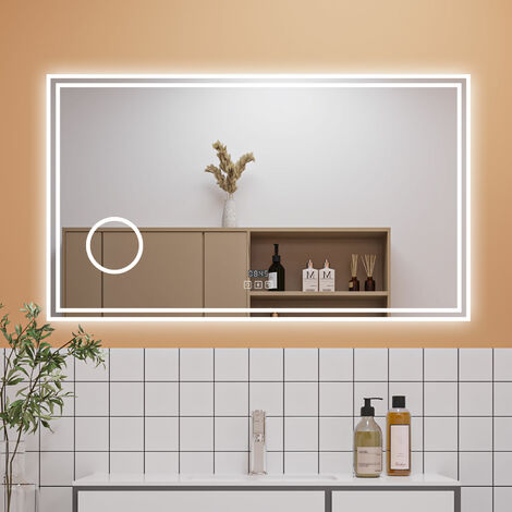 1200x700mm Bluetooth Bathrooom Mirror with LED Lights Dimmable 3 Colour, Clock, 3x Magnifying and Anti Fog (1/5)