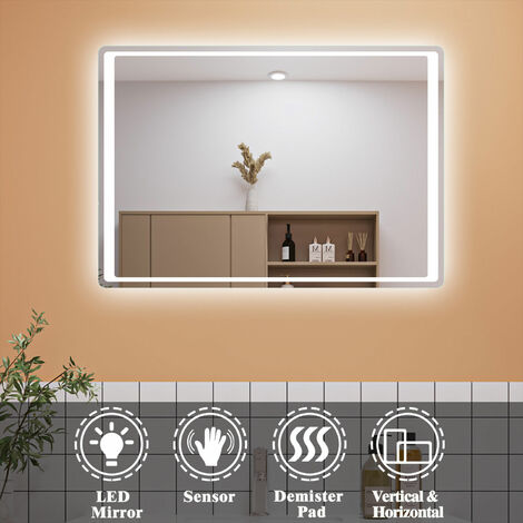 1000x700 LED Bathroom Mirror with Demister Pad Touch Sensor Wall ...