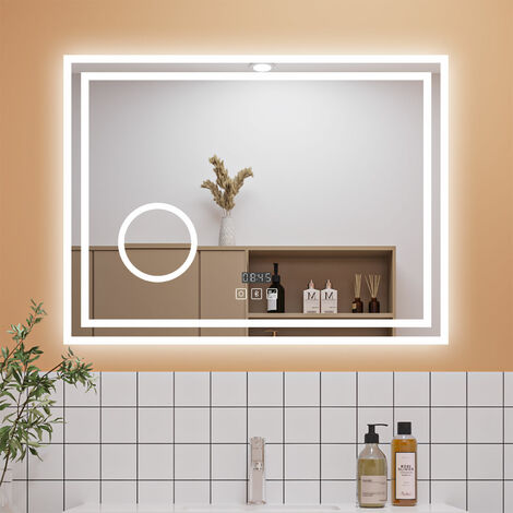 1000x600mm Bluetooth Bathrooom Mirror with LED Lights Dimmable 3 Colour, Clock, 3x Magnifying and Anti Fog (1/5)