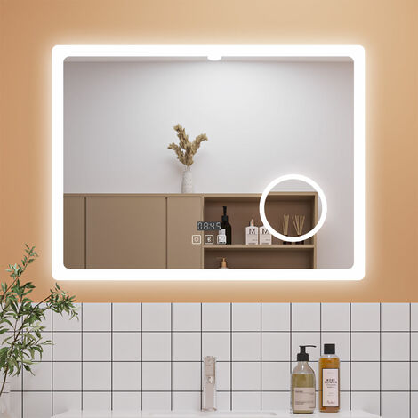 1000x600mm Bluetooth Bathrooom Mirror with LED Light Dimmable 3 Colour, Clock, 3x Magnifying and Anti Fog