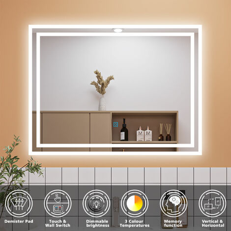Dimmable 3 Colour Bathroom Mirror with Lights, Memory Function Anti Fog ...