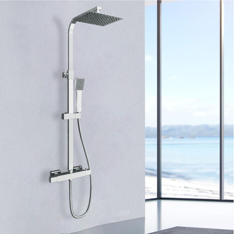 AICA Bathroom Thermostatic Mixer Shower Exposed Valve Twin Head Set Square Chrome (1/5)