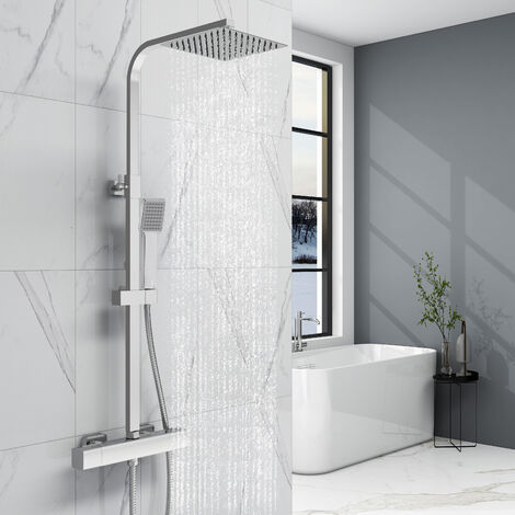 AICA Modern Bathroom Thermostatic Mixer Shower Set Square Chrome Twin Head Exposed Valve
