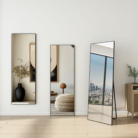 3 in 1 Black Framed Rectangular Full Length Mirror Freestanding, Wall Mounted or Behind the Door W 50 x H 150 cm