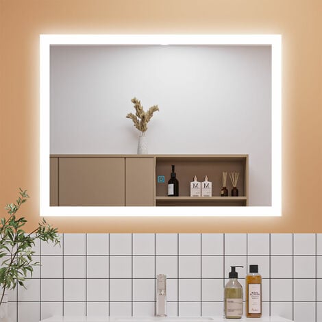 LED Bathroom Mirror with Shaver Socket Anti Fog Dimmable 3 Light Colour Touch Sensor/Wall Switch Horizontal Vertical, 700x500mm Type B