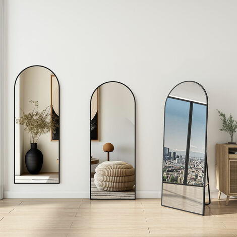 2 in 1 Black Framed Arch Freestanding Full Length Mirror Floor Standing or Wall Mounted W 500 x H 1500 mm