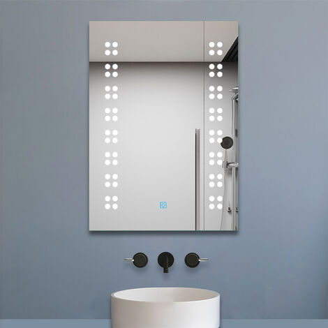 500x700mm Illuminated Bathroom Mirror with Led Lights, Backlit Wall Mount Light up Led Mirror Light With Touch Sensor Switch + Demister Pad Heated Vertical Makeup Mirror