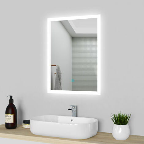 LED Bathroom Mirror with LED Lights , Demister Touch Sensor Wall Mounted - 500x700mm Dimmable 3 Light Colour