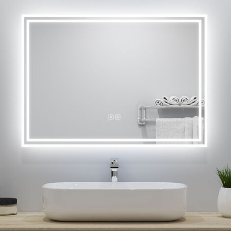 LED Bathroom Mirror with LED Lights and Demister Touch Sensor Wall Mounted - 800x600mm Bluetooth+Dimmable 3 Light Colour