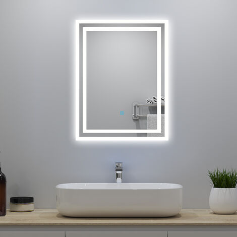 LED Bathroom Mirror with LED Lights and Demister Touch Sensor Wall Mounted - 500x700mm Dimmable 3 Light Colour