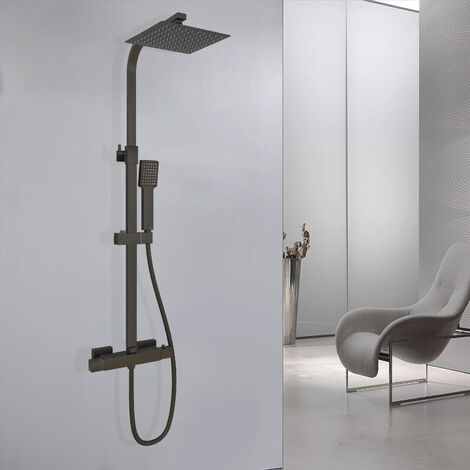AICA Bathroom Thermostatic Mixer Shower Set Square Matte Black Twin Head Exposed Valve Dual Head (1/5)