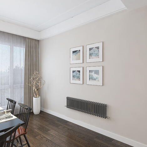 AICA 300x1190mm 2 Column Horizontal Anthracite Radiator Central Heating Cast Iron Style