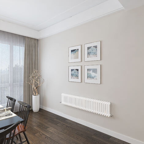 ELEGANT Traditional Cast Iron Style 2 Column Horizontal Central Heating Double Bar Colosseum Designer Radiators White 600 X 592 Mm With Valves Chrome