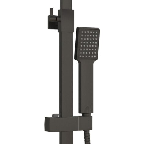 AICA Bathroom Thermostatic Mixer Shower Set Square Black Twin Head Exposed Valve 200mm large Black Square