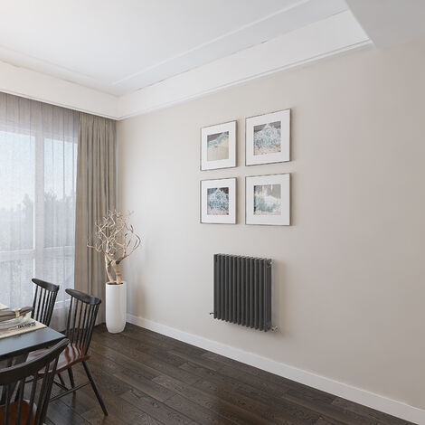 AICA 600x605mm 3 Column Horizontal Anthracite Radiator Central Heating Cast Iron Style