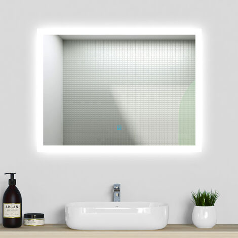 LED Bathroom Mirror with LED Lights , Demister Touch Sensor Wall Mounted - 900x700mm Dimmable 3 Light Colour
