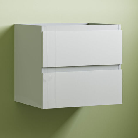 Wall Hung 2 Drawers Gloss White Bathroom Vanity Unit without Basin Flat Pack - 500mm