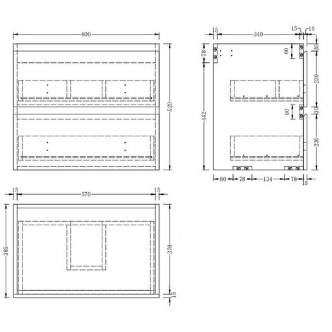 Wall Hung 2 Drawers Bathroom Vanity Unit without Basin Flat Pack - 600mm Matt White