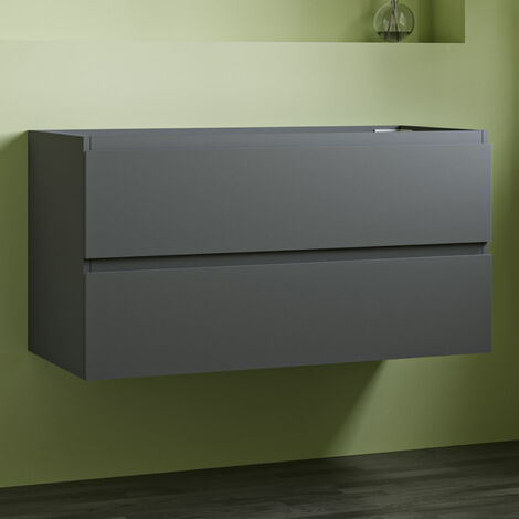Wall Hung 2 Drawers Bathroom Vanity Unit without Basin Flat Pack - 990mm Matt Grey