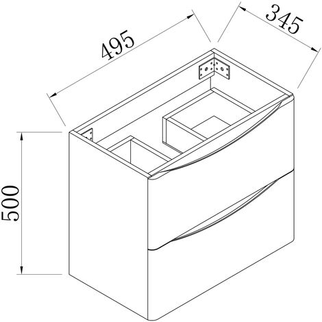 Wall Mounted Modern Bathroom Vanity Unit without Basin Flat Pack 2 Drawers - 495mm Matt White + Oak