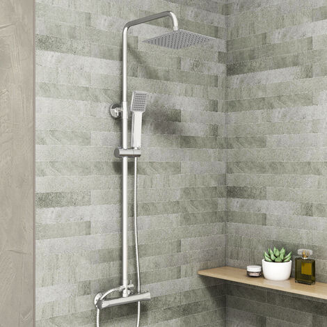 AICA Bathroom Exposed Thermostatic Shower Mixer Twin Head Square Bar Set Chrome