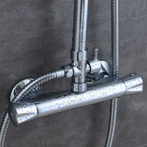 AICA Bathroom Exposed Thermostatic Shower Mixer Twin Head Square Bar Set Chrome