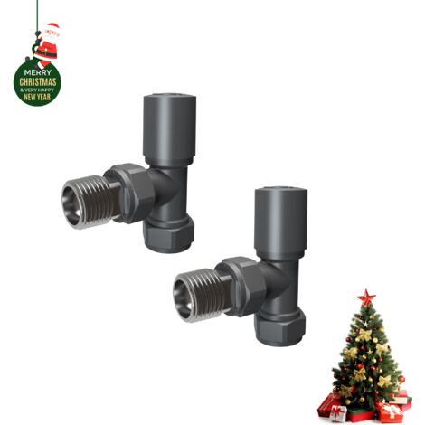 AICA Anthracite Angled Radiator Valves 15mmx1/2" Manual Tap (1/4)