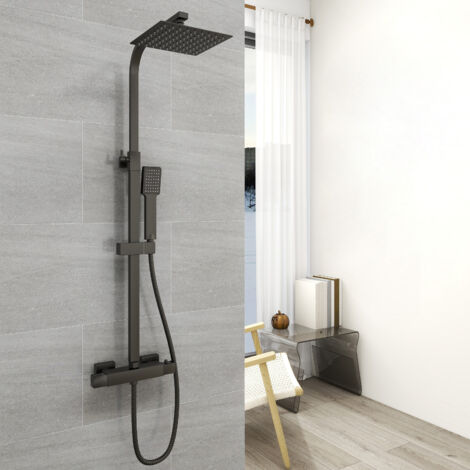 AICA Bathroom Thermostatic Mixer Shower Set Twin Head Exposed Valve Black Square (1/5)