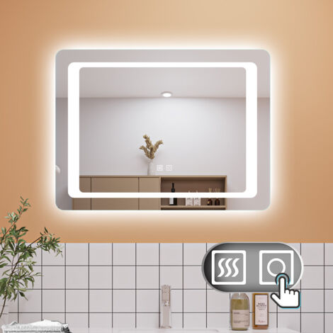 800x600 LED Bathroom Mirror with Demister Pad Touch Sensor Wall Mounted IP44 Dual Touch Sensor (1/5)