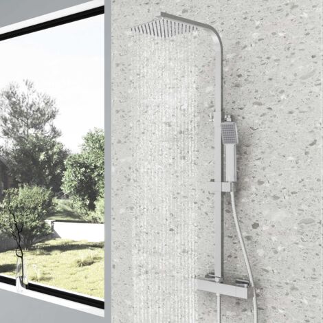 Aica Sanitaire – AICA thermostatic shower mixer valve – Dual head square rainfall handset – Solid brass construction – Anti-scalding technology – Chrome finish (1/5)