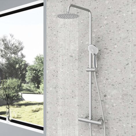 AICA Bathroom Round Thermostatic Mixer Shower Set Chrome With Shower Head and Handheld (1/5)