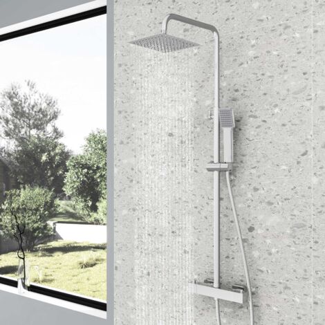 AICA Square Thermostatic Dual Control Twin Head Shower Mixer Chrome Exposed Set